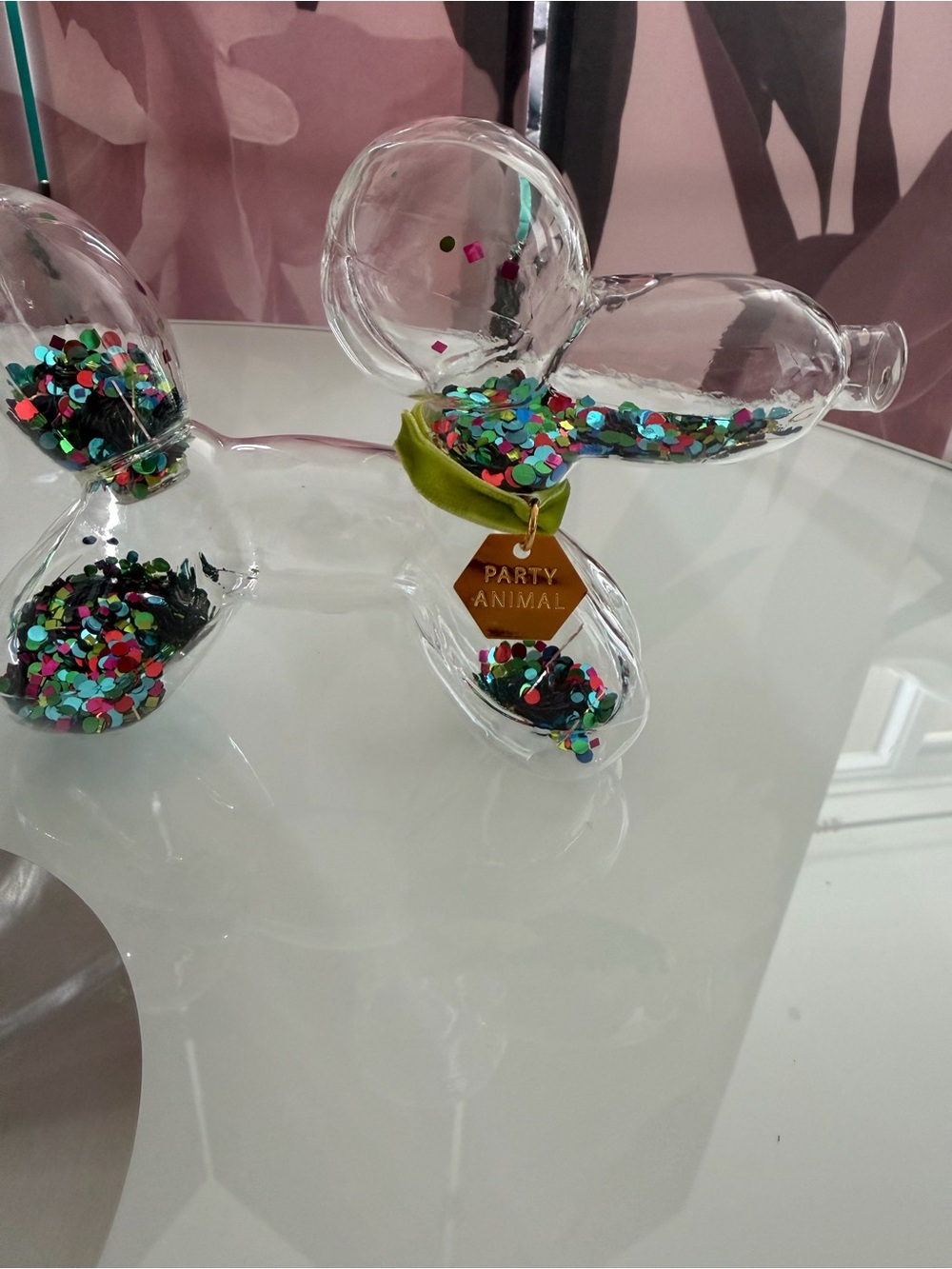 New Hallmark Party Animal Clear Glass Dog Figurine with Multicolor Confetti
